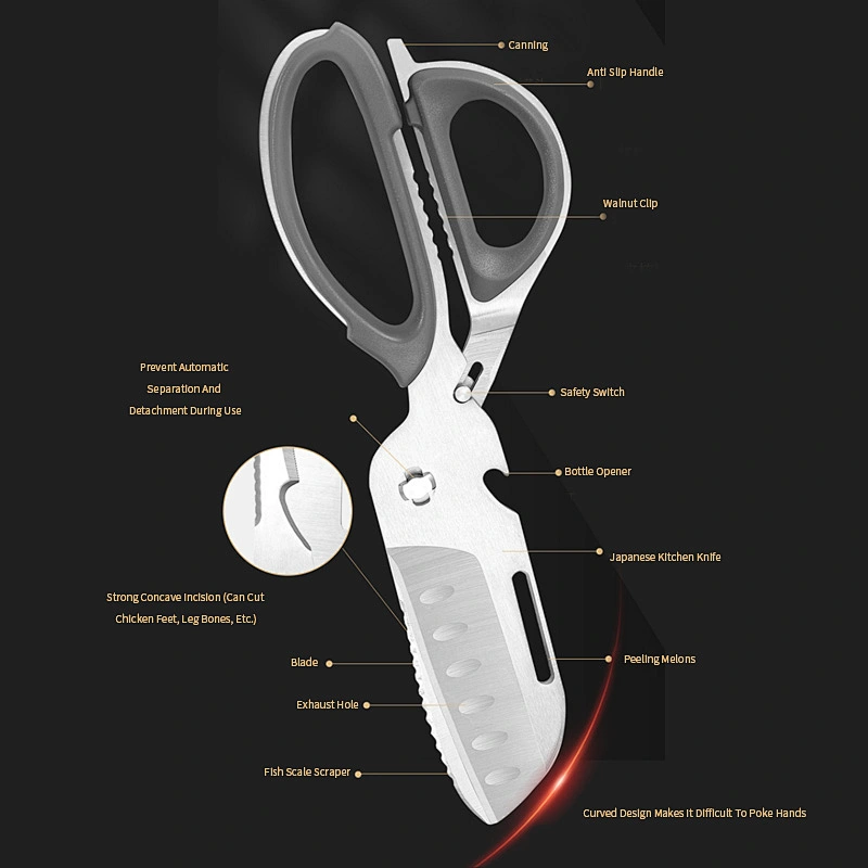 2023 Multifunctional Meat Scissors Stainless Steel Kitchen Shears Chicken Bone Scissor With Nut Cracker